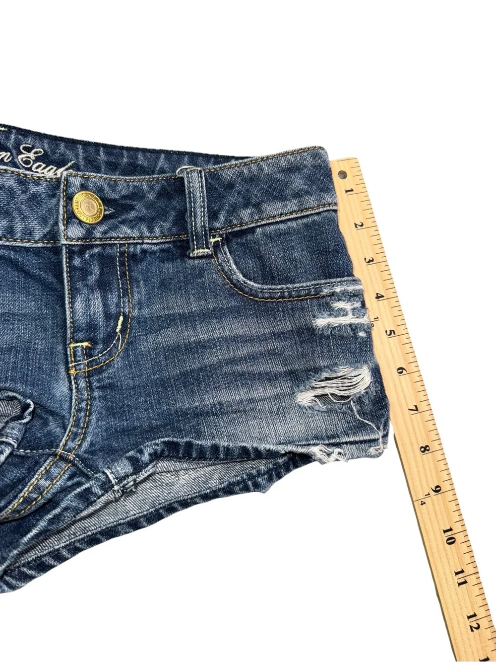 VTG American Eagle Denim Shorts Womens 00 Distressed Low Rise Mini Jean Y2K